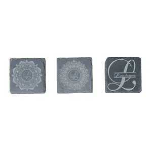 4x4 laser engraved slate coasters 4qty for $25 three options, available with monogram name, only or monogram with medulla two options available