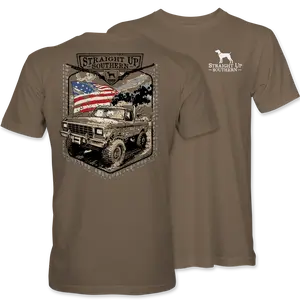 Straight Up Southern Diesel Power T-Shirt - Diesel Pickup & American Flag Graphic Tee for Southern Pride & Off-Road Adventures