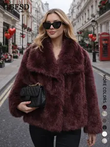 Women's Faux Fur Coat, Winter Street Style Casual Loose Short Large Collar High-End Fluffy Outerwear