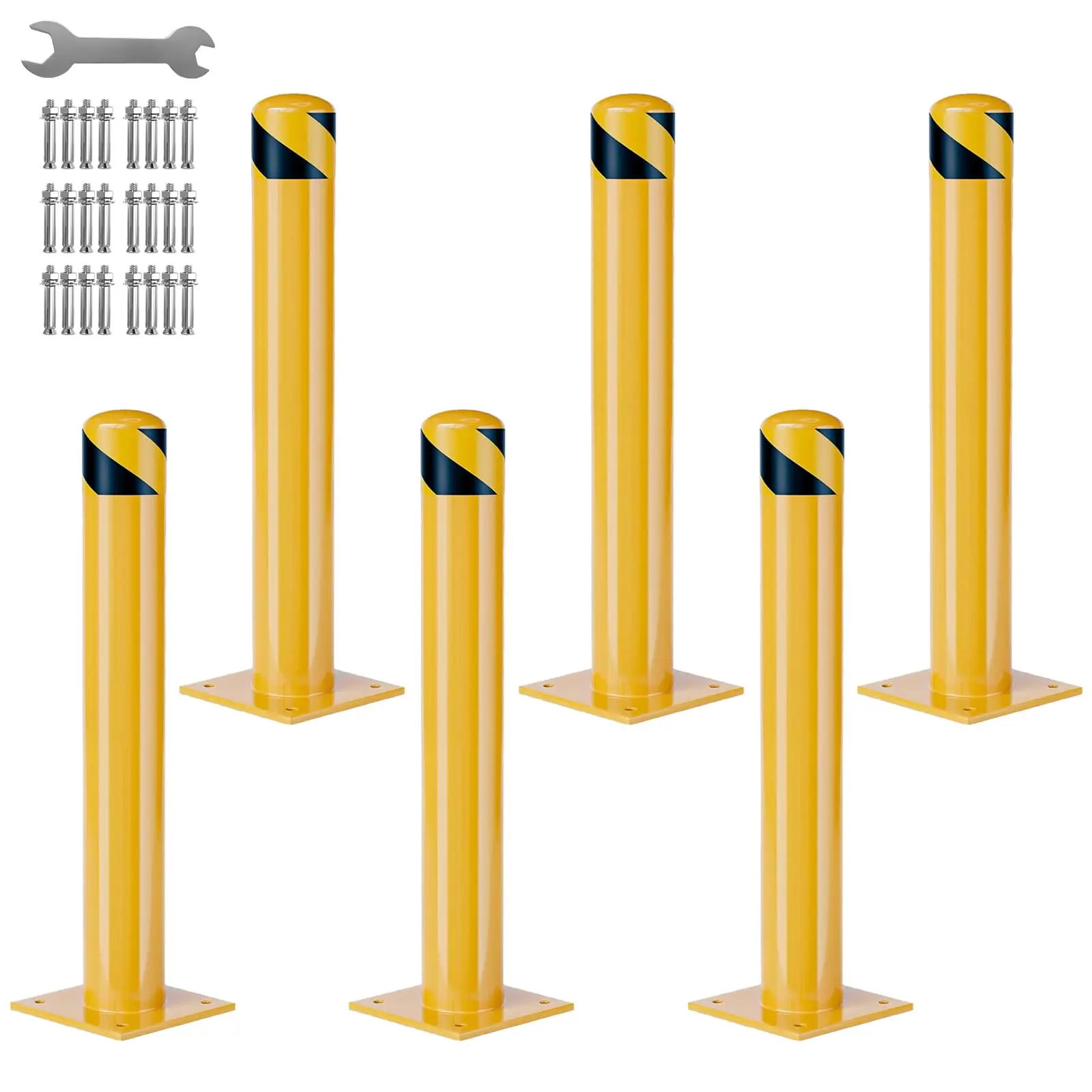 Garvee Heavy Duty Steel Safety Bollards 42 in,6 PC Steel Parking Bollards Post,Removable Bollards for Warehouse, Garage, Parking Lot,Reflective Tape, Anchor Bolts Included,4.5 in Diameter