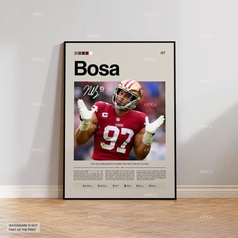 Nick Bosa 49ers Lightweight Artistic Paper Football Poster - Contemporary Art Hanging Photo Decoration, Kid Room Wall Decor, Football Fan Gift, Home Supplies