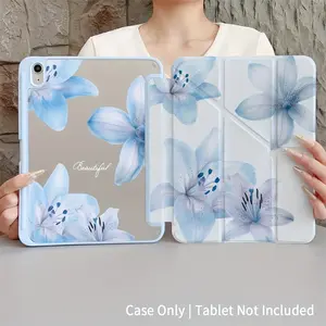 Blue Lily Floral Dual-Sided Design - Foldable, Non-Slip TPU Protective Case with Adjustable Stand and Pen Slot - Compatible with Samsung, iPad mini, iPad Air, iPad Pro, iPad (10th & 11th Gen), and Other iPad Series