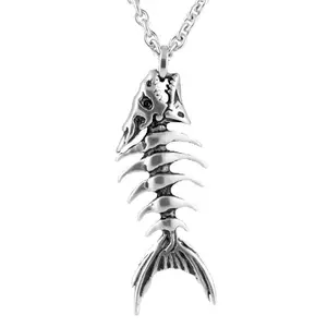 Simple stylish gothic fish bone pendant necklace men and women chain bike punk hip hop pendant decoration accessories gifts