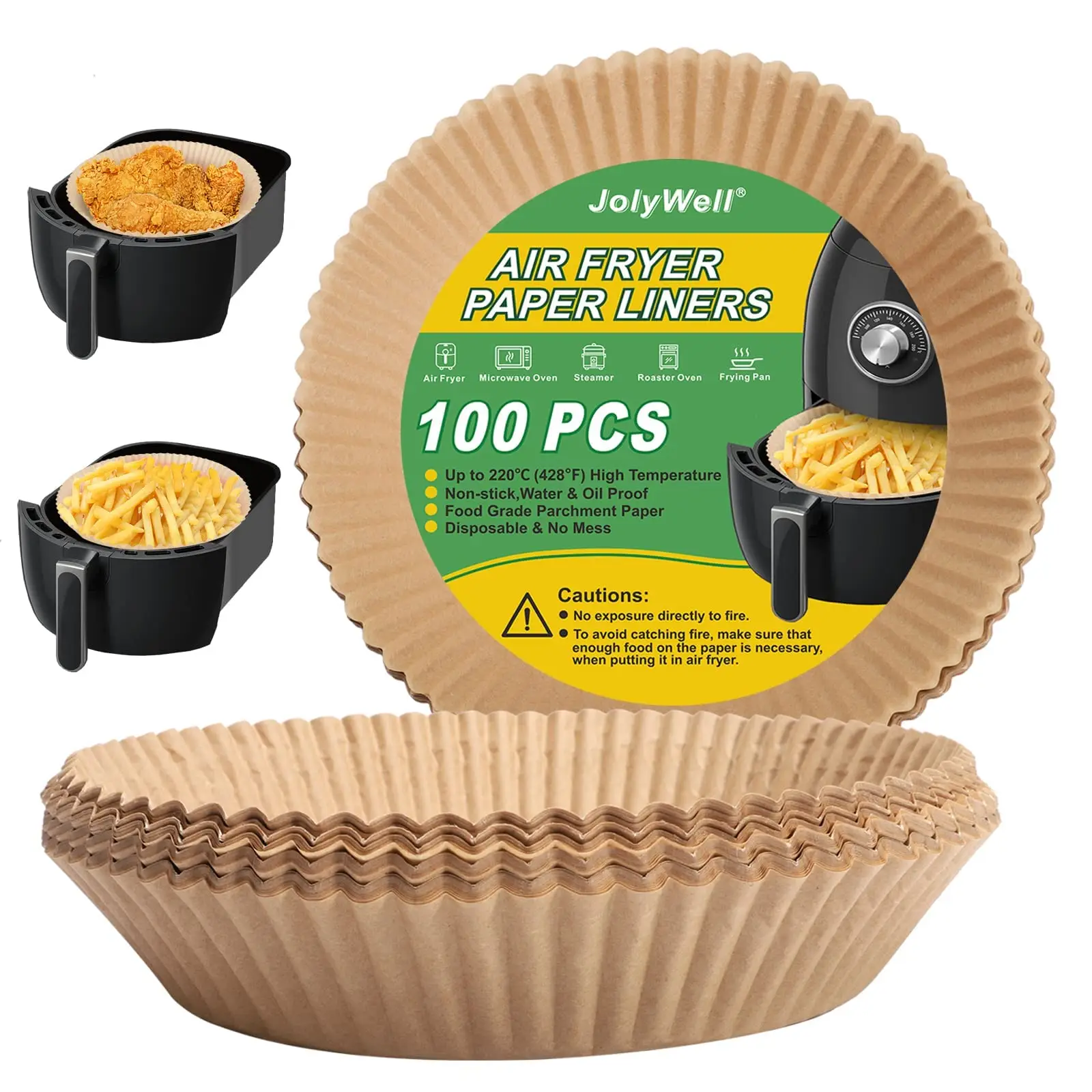 Air Fryer Paper Liners Disposable: 100PCS Round Airfryer Oven Insert Parchment Sheets Grease and Water Proof Non Stick Basket Liners for Baking Cookin