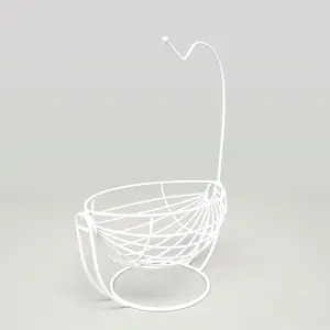 Fruit/Vegetable Hammock with Banana Hanger Metal Basket White Rack Display Stand 21072