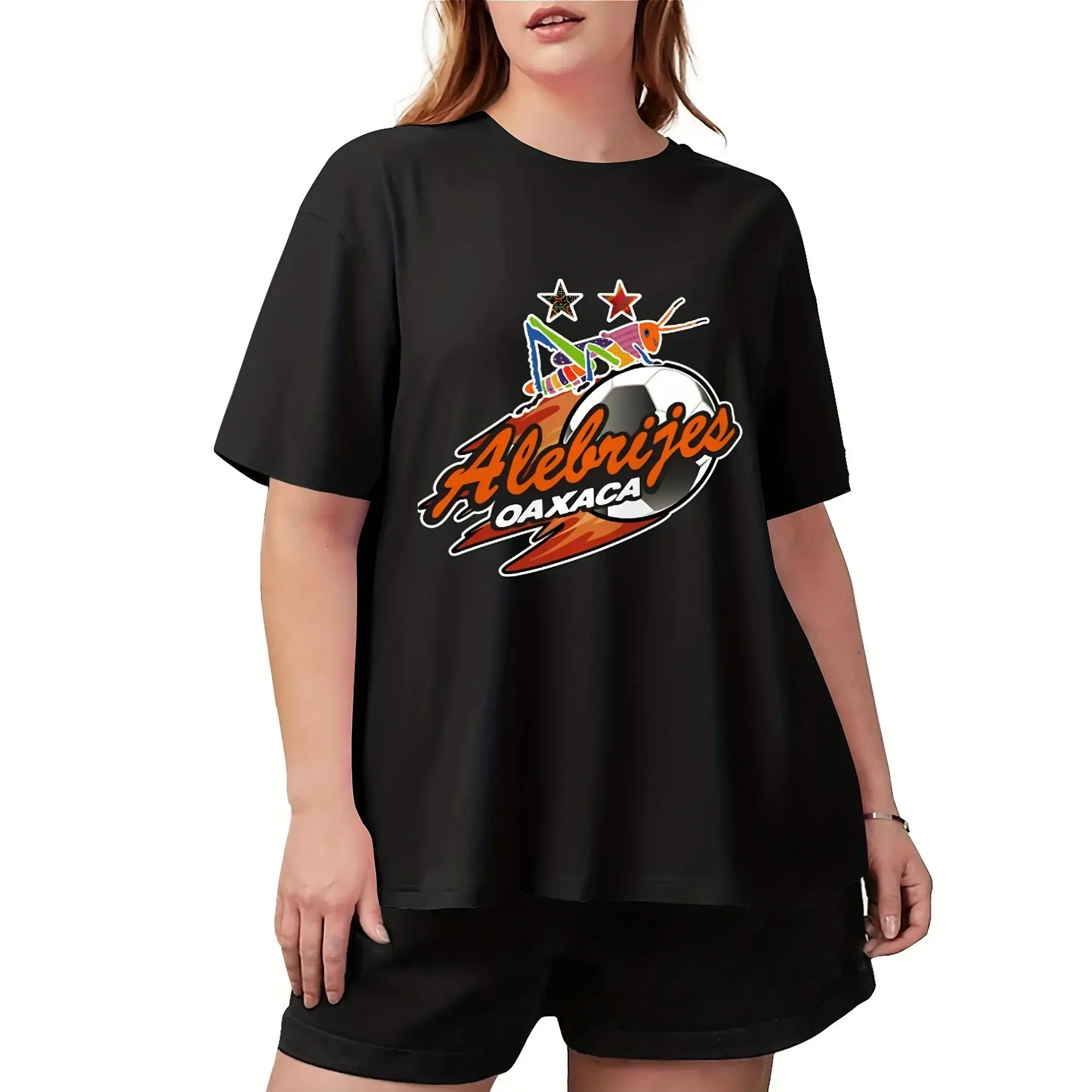 Alebrijes Oaxaca Women's Black Printed Cotton T-Shirt, 180g Round Neck Short Sleeve Casual Graphic Tee, Soft Lightweight Comfortable Fashion Top