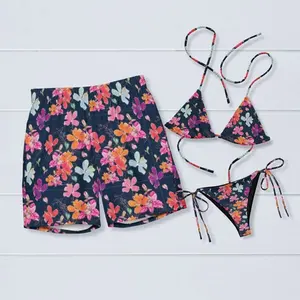 [Hot Summer] Vibrant Floral Couples Swimsuits: His & Hers Matching Tropical Bathing Suits for Honeymoon Vacation