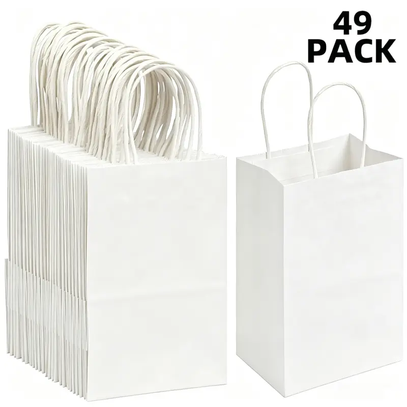 Simple Deluxe 49-Pack Heavy-Duty 8.1x3.2x5.91" Recycled Kraft Paper Bags with Handles, Eco-Friendly Party Gift Packs for Shopping Retail, DIY Baby Shower Favors & Multiple Uses, Gift Bag