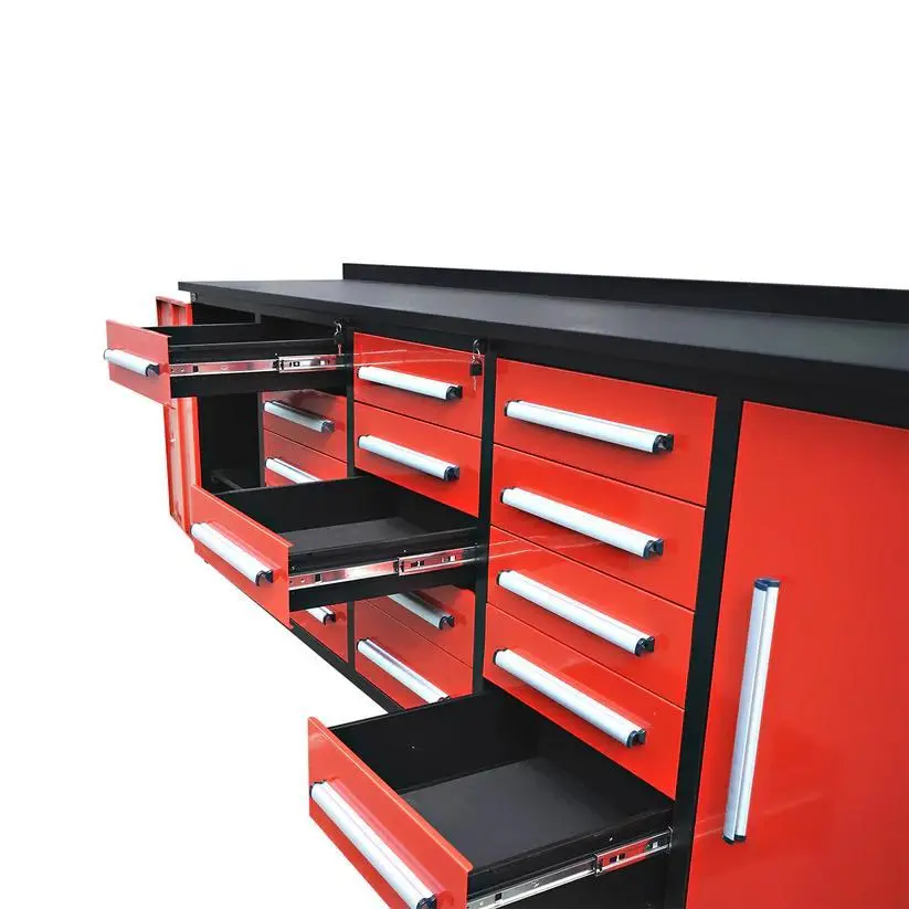 10ft Steel Garage Workbench with 15 Drawers & 2 Cabinets, Heavy Duty Rolling Storage