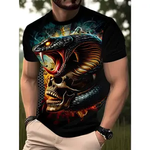 Symbiotic Combination of Skull And Black-Scaled Python Pattern, a Collision of Evil Aesthetics, a Bizarre 3D T-Shirt