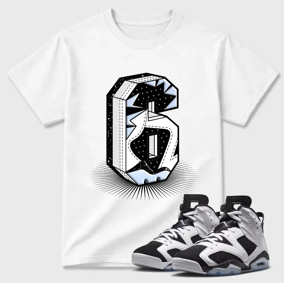 No 6 Shirt to Match 6 Oreo, 6 Retro White/Black Matching Shirt, Back to School Outfit, Cotton Unisex Graphic T-Shirt