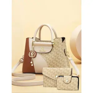 Women's Fashionable Patchwork Print Handbag & Clutch Bag & Wallet, Casual Versatile Shoulder Bag Set for Daily Used, Trendy High-quality Daily Commuting Bag Crossbody Purses 2025