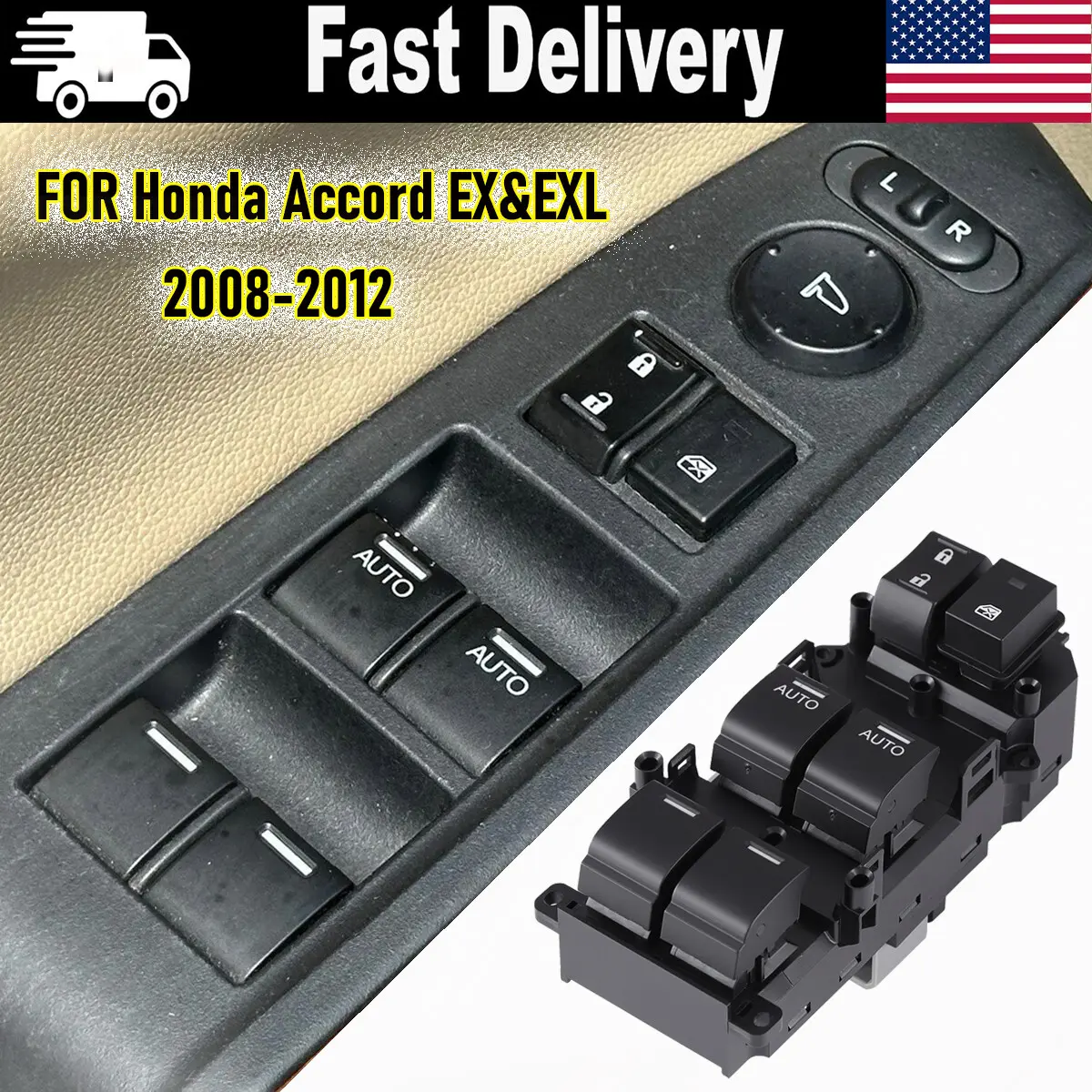 1 x Automotive Plug-In Type Master Power Window Door Switch Unit, Left Driver Plastic Replacement for 2008-2012 Honda Accord EX/EXL, Car Accessory for Smooth Window Operation