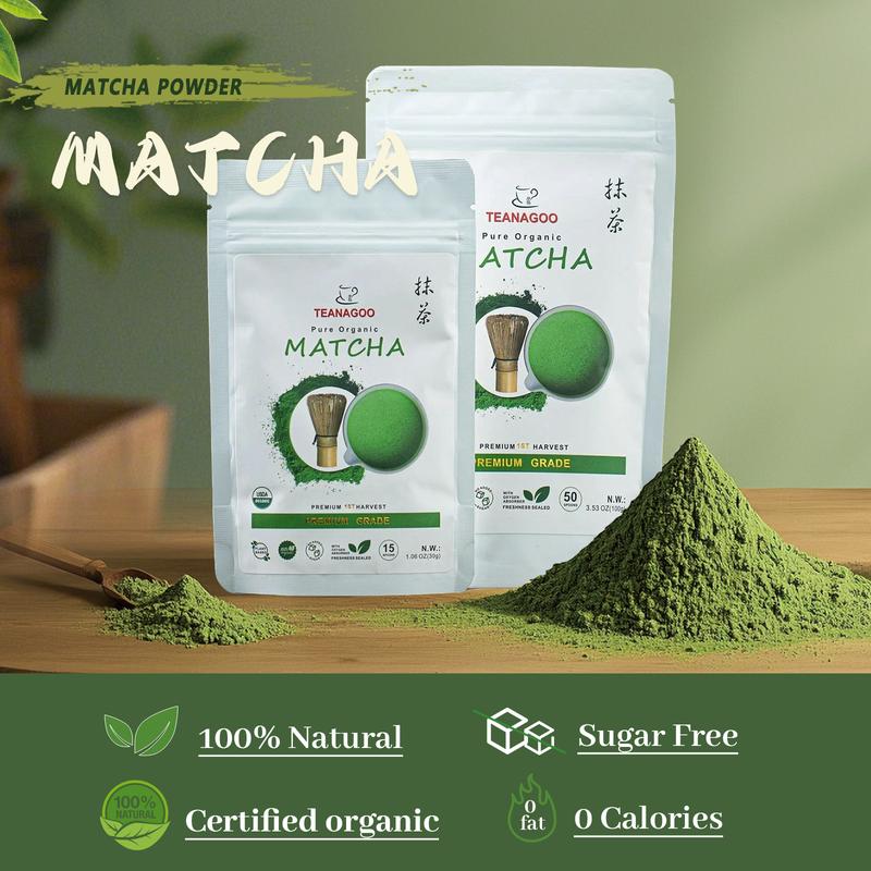 TEANAGOO Ceremonial Grade Matcha Powder Premium First-Harvest USDA Organic Unsweetened No Additives for Latte Daily Beverage or Traditional Tea Ceremony Multiple  Healthy