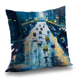 Begin Home Decor C1PC1414MB1GDR 14 x 14 in. Rainy Streets of York - Bedroom Cities Poly Twill Throw