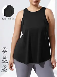 [Plus Size] Women's Sleeveless Basic Tank Top, Quick-Dry Fabric, Casual Loose Fit Summer Vest for Daily Wear, Womenswear