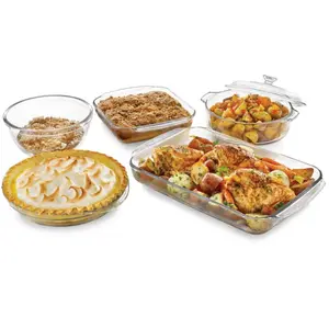 5 Piece Glass Baking Dish Set with 1 Lid, Stackable, Clear Versatile Casserole Dish Set, Baking Glassware Set for Food Prep