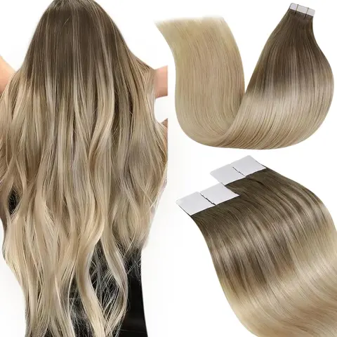 LaaVoo Tape-In Real Human Hair Extensions, Natural Straight, Strong Self-Adhesive, 20-Count 50g, Tape-Under for Thin Middle Sections, Proper Care Enhances Longevity, 20-Count Pack Covers Multiple Looks