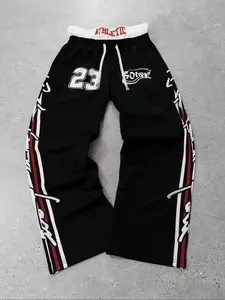 Men's Street Style Loose Knit Sports Pants, Unique Striped Design, Youthful Energy, Perfect for Streetwear & Outdoor Activities, Athleisure Style Bottoms