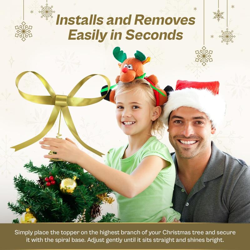 Large Gold Bow Christmas Tree Topper,9.4 Inch Metal Tree Topper,Gold Bow Christmas Decorations for Xmas Home Decor Holiday Party Indoor Outdoor Shop Office