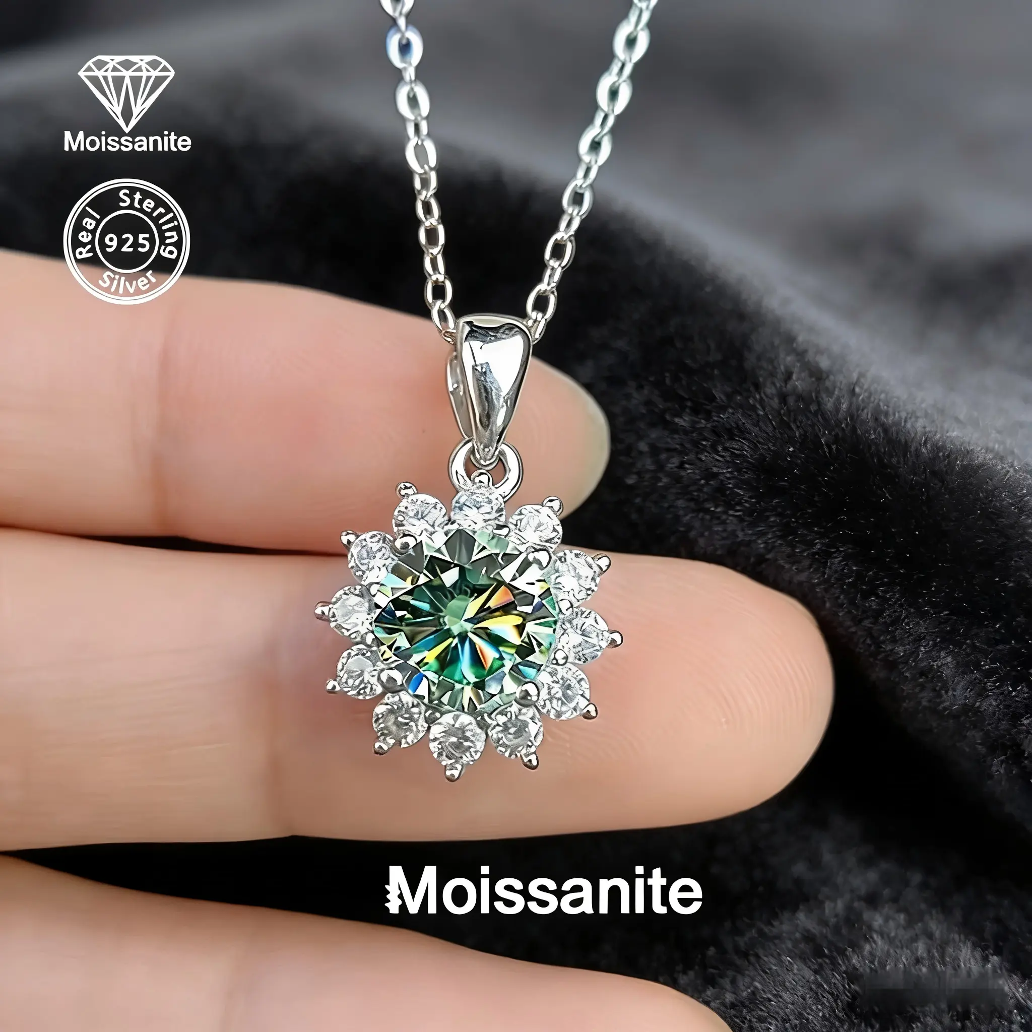 925 Sterling Silver Moissanite Sunflower Necklace for Women, Dainty Round Cut Pendant Necklace, Hypoallergenic Fine Jewelry, Ideal Gift for Mom, Wife, Girlfriend, Anniversary, Birthday
