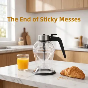 2026 Upgrade Diamond Cut Glass Honey Dispenser, No Mess No Drip Syrup Bottle, Easy Press Trigger Pourer, Dishwasher Safe 8oz Honey Jar for Home Brunch, Pancakes, Waffles & Outdoor Picnic