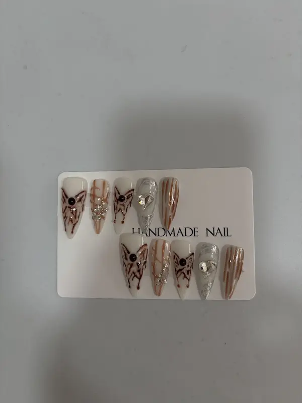 Burgundy & Black Check Press On Nails, Long Coffin, Gold Accents, Bling, 24 Pcs with Adhesive Tabs