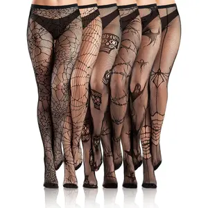 6 Pairs Women Fishnet Thigh High Stockings Lace  Tights Patterned Goth Fishnet Legging Web Pantyhose for Women
