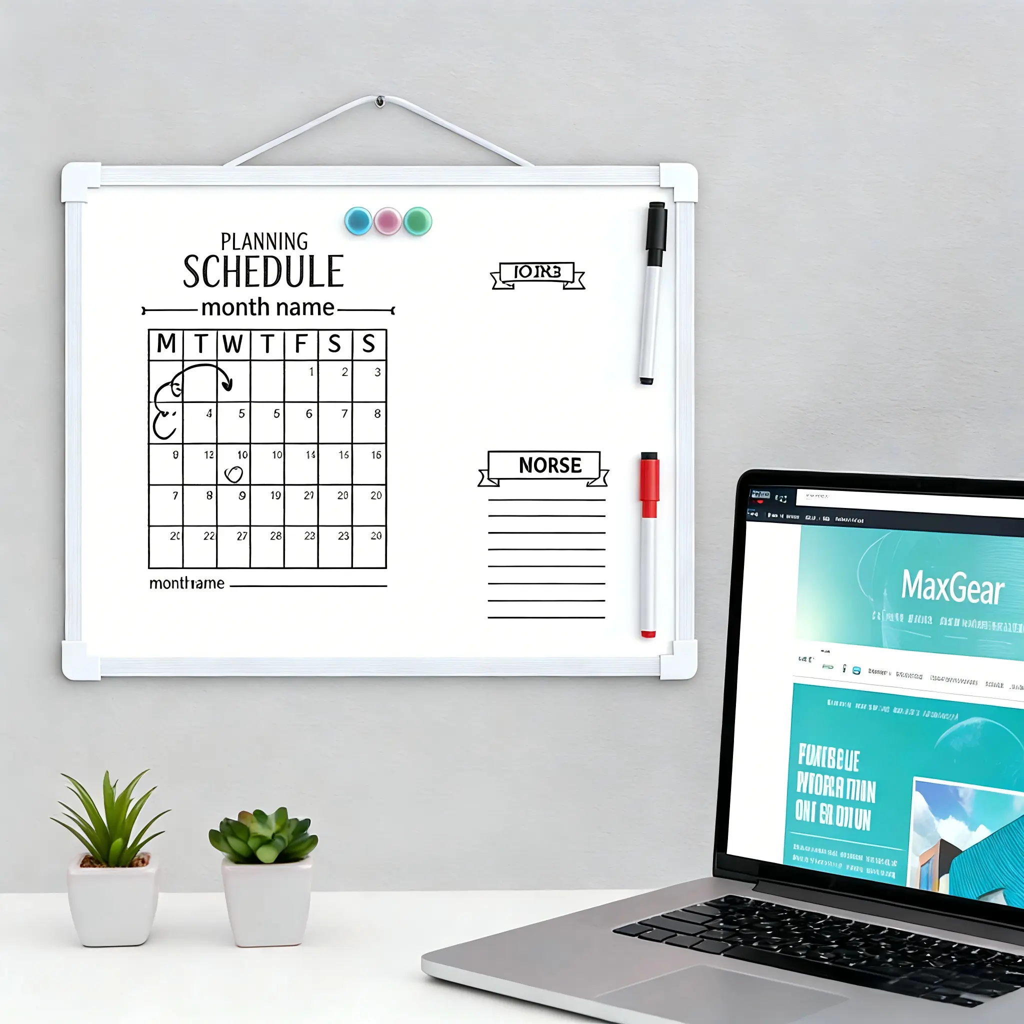MaxGear Magnetic Dry Erase Board, Small Double-Sided Hanging Whiteboard for Wall, Portable Design with 3 Markers & 3 Magnets for Home & Office Memo Planning