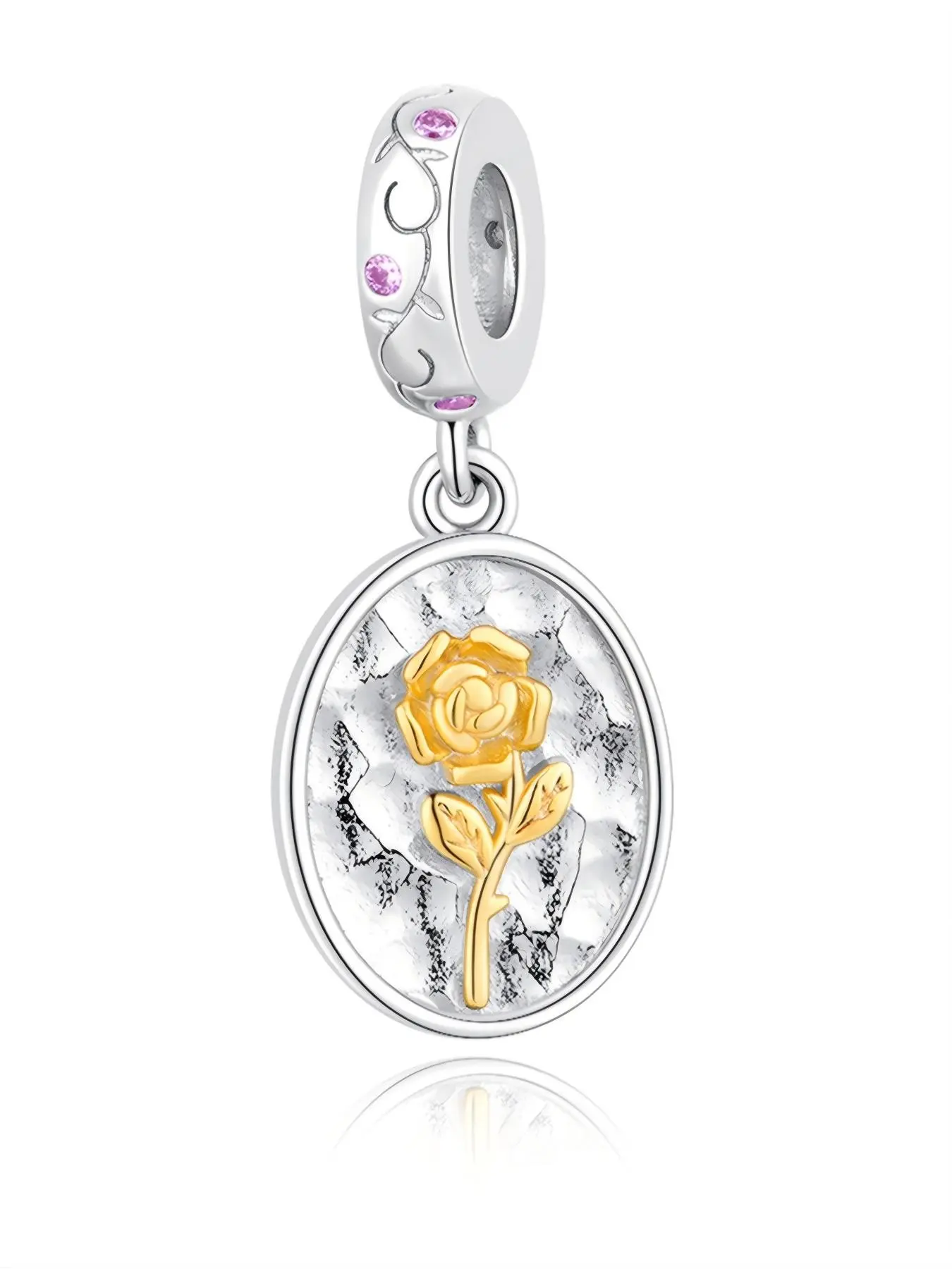 June Birthstone Rose Pendant, Copper Plated Silver Color, Zircon Embedded, Elegant Floral Design, Perfect Birthday Gift for Friends