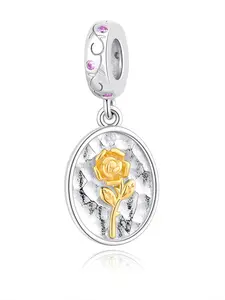 June Birthstone Rose Pendant, Copper Plated Silver Color, Zircon Embedded, Elegant Floral Design, Perfect Birthday Gift for Friends