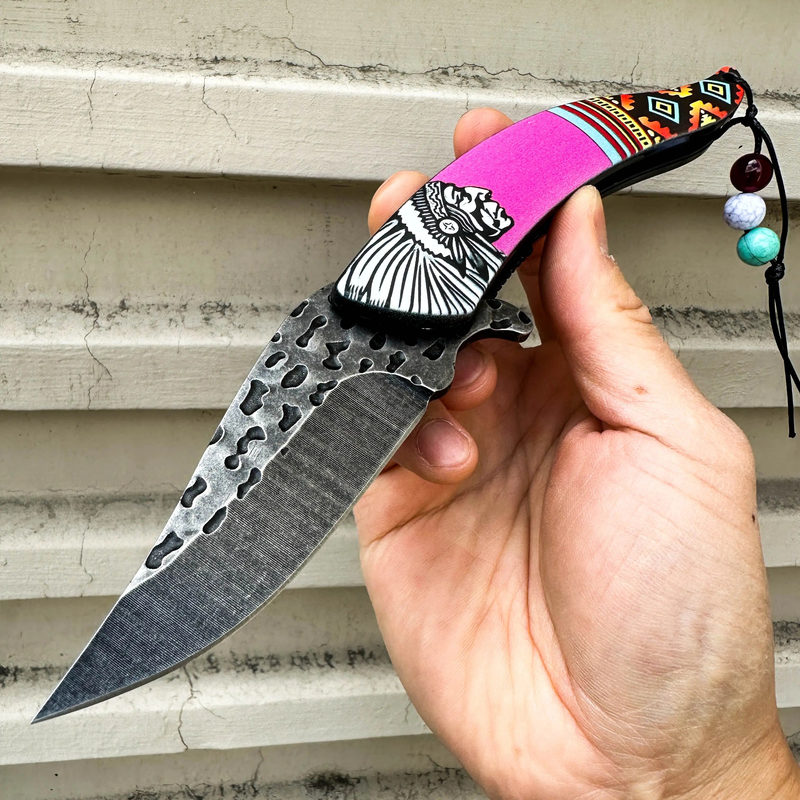 8" Traditional Indian Tribe EDC Folding Pocket Knife Outdoorsman Knife