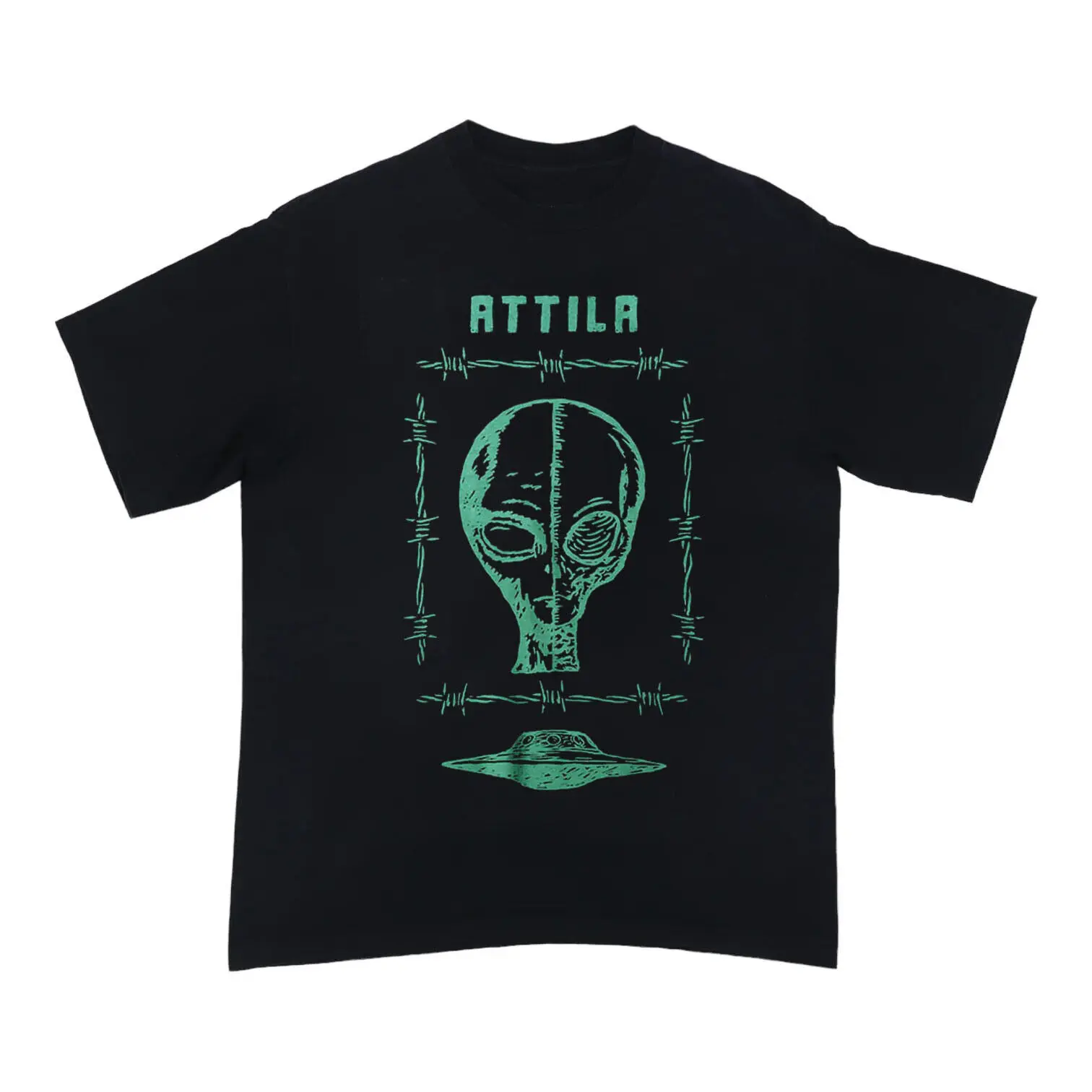 Attila Band Tee UFO Attila Speak One Side Unisex Short Sleeve New Black T-Shirt Cotton Fabric
