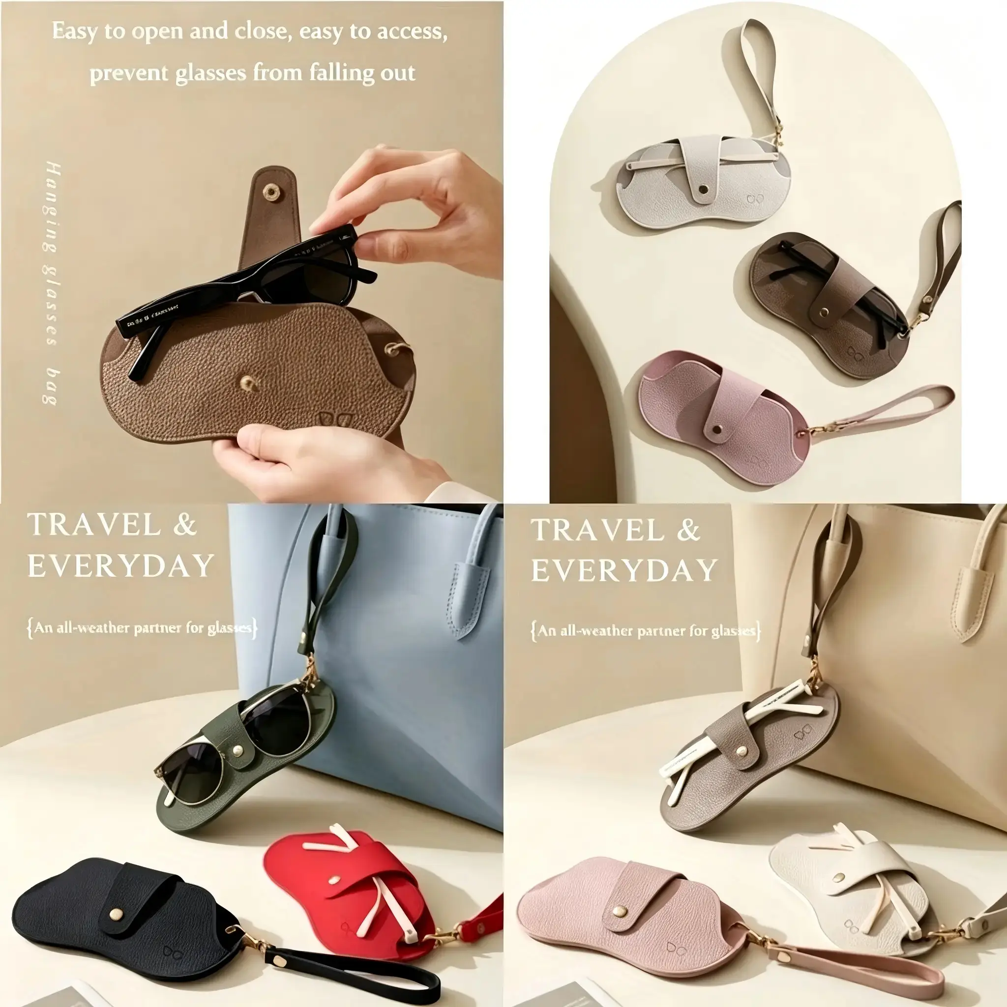 Portable Soft Leather Sunglasses Pouch With Wrist Strap Lightweight Anti Scratch Eyeglasses Holder Travel Eyewear Storage Bag Unisex Daily Outdoor Trip Accessories For Men Women