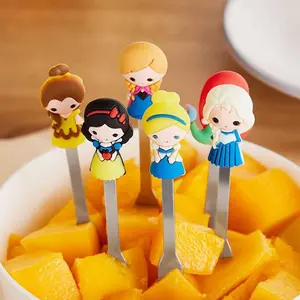 Cute Set of 6 Stainless Steel Fruit Forks with Holder, Food Pick Forks for Home