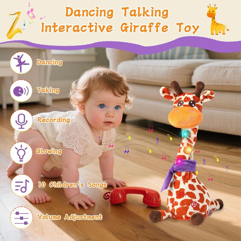 Valentine's Day Gifts Dancing Talking Giraffe Toys - Electronic Rattle for Kids - Repeat Mimicking - Musical Sensory Plush Toy - Ideal Gift for Children's Day Birthday Christmas