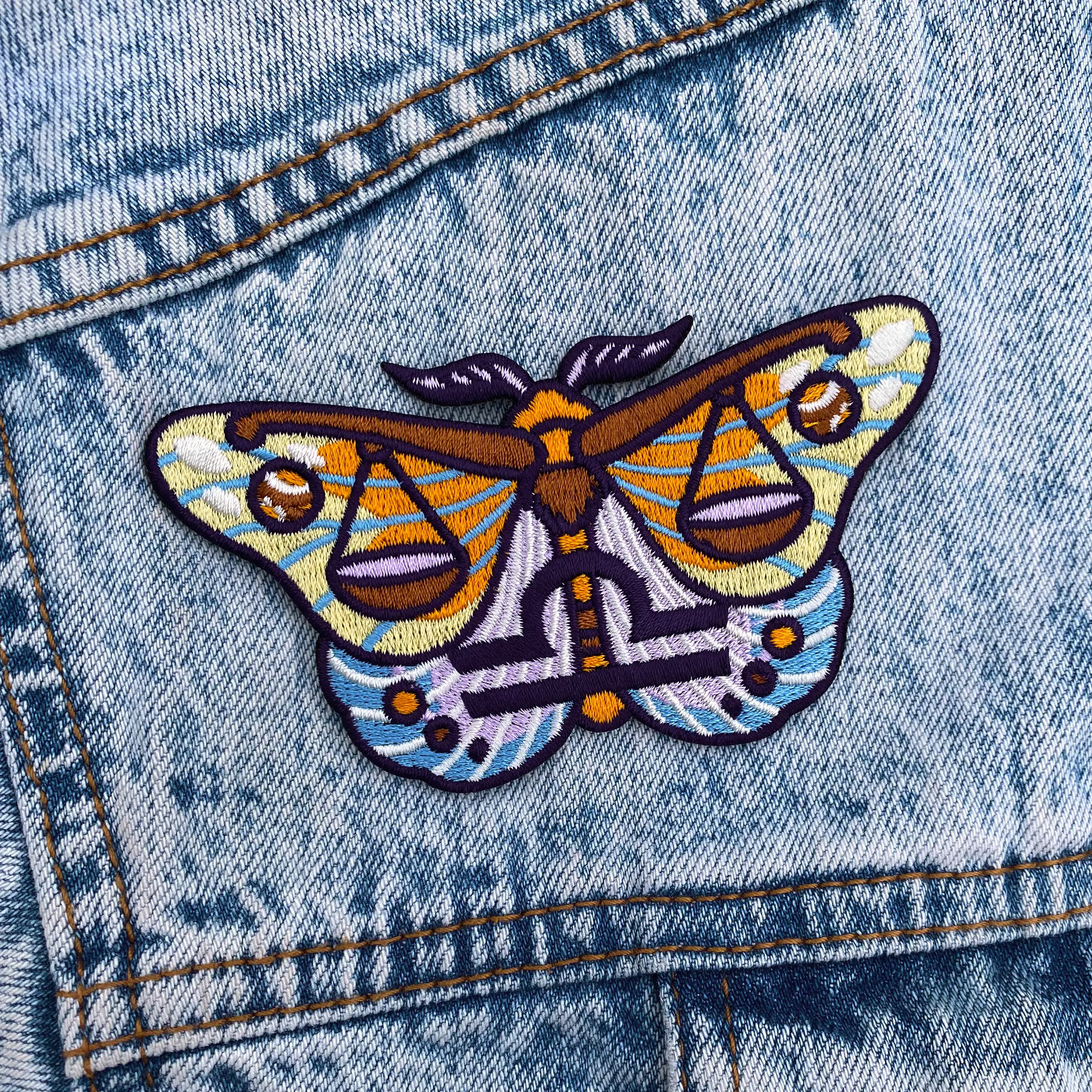 Libra Zodiac Moth, Embroidered Patch - Astrology Butterfly Star Signs - Iron on Patch - Botanical, Boho, Nature - Jackets, Accessories, Backpack - 100% Embroidery, Detailed, Original Design - Air Sign, Scales