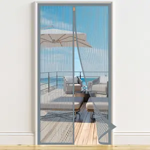 1 Set Self-Sealing Magnetic Screen Door - Long magnetic strip,Heavy duty polyester mesh screen, Hands-Free Entry,Bug-Keeping Out,No-hole installation,Easy air circulation,Convenient Sliding Door Screen Curtain