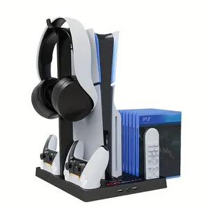 Ps5 Slim Multi-Functional Cooling Base P5 Charging Stand with Disc Storage Rack Handle Holder Headphone Stand
