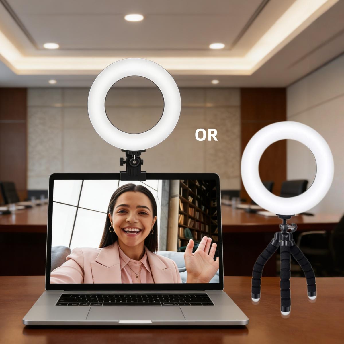 2 in 1 Ring Light Clip on & Bracket Kit, Mini Portable Video Conference Lighting with Desk Stand Kit, Clip on Laptop Monitor with 5 Dimmable Color & 5 Brightness Level for Phone Selfie Lighting Working Live Streaming, For Girls Women Lover Friend Gift
