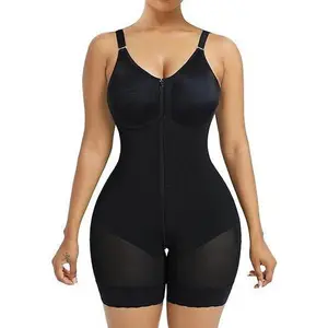 Cross-border shapewear with zipper, nylon hard mesh fabric, 260g thick mesh reinforced bodysuit