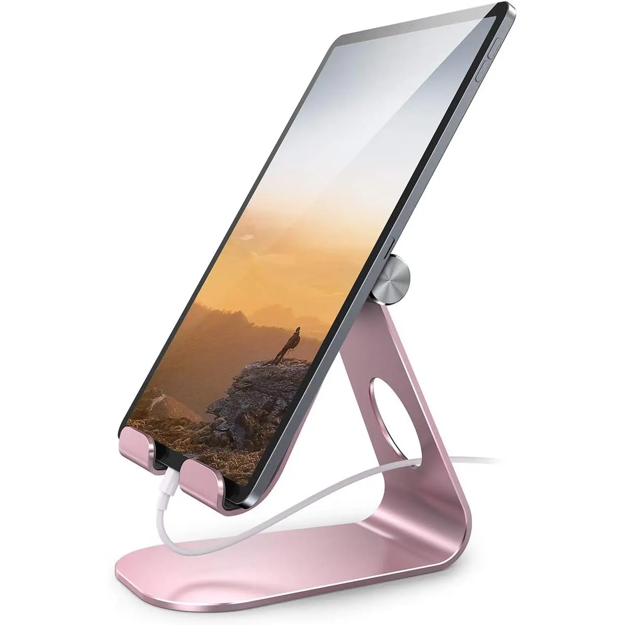 3C9-CPS07  Adjustable Tablet Stand: Desktop Holder Dock Compatible with iPad Pro, Air, Kindle, Nexus, Tab, E-Reader (4-13'') - Rose Gold
