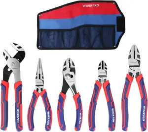 Pliers Set 5 Piece, Cr-V Steel Pliers Kit with Storage Pouch, Slip Joint Long Nose Diagonal Cutting Groove Joint Linesman Pliers for Home Repair, Electrician Tool Set