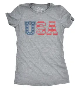 Womens USA Vintage T Shirt 4th Of July Indepence Day T Shirt Patriotic America Funny Womens T Shirts Cute Vintage Fashion Casual Ladies T-Shirt Gift Funny Camping Top Women's Novelty Tees Light Grey