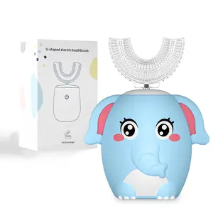 Kids Electric Toothbrush U Shaped auto brush Children Rechargeable Sonic Toothbrush Toddler baby toothbrushes kit travel toothbrush kids gift Oral Care Tools Dental Cleaner Blue Elephant (2-6 Years Old) Christmas gift