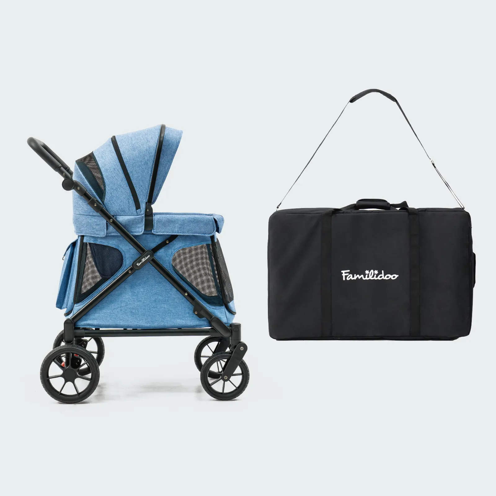 Q1 2.0 Stroller Wagon | Denim Blue, Included Rain Cover And Travel Bag