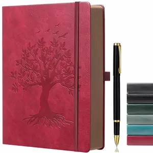 Thick Lined Journal Notebook with Pen, 360 Pages 100gsm Paper, Brown Sprayed Edge, Journal for Writing B5 Ruled Notebook ,Leather Hardcover,Perfect for Work, Office or School, 7.8'' x 10'' Wine Red