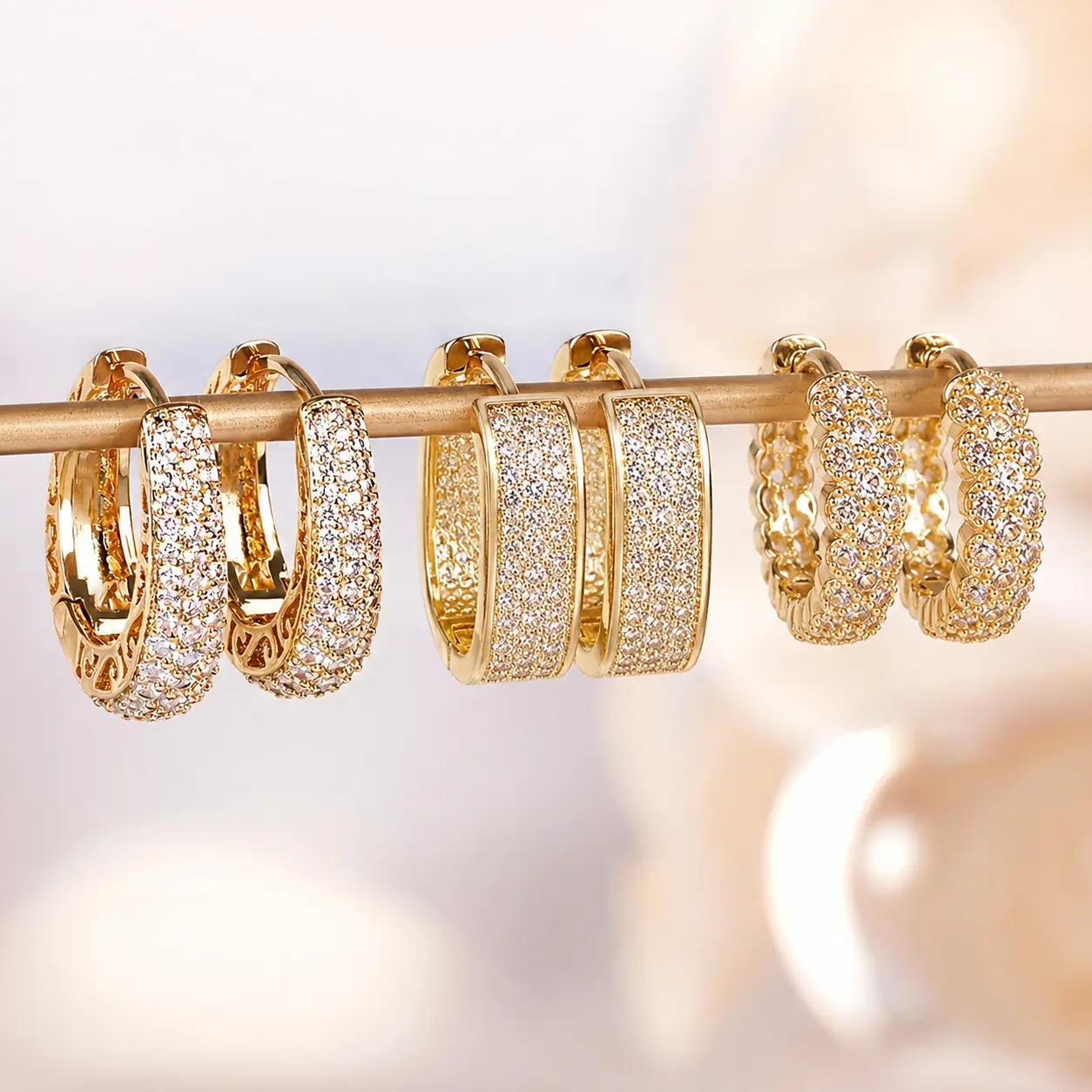 3Pairs Gold Huggie Earrings for Women 14K Gold Plated, Small Cubic Zirconia Cartilage Hoop Earrings Cuffs for Women Wedding Banquet Party Outfit Jewelry Gift