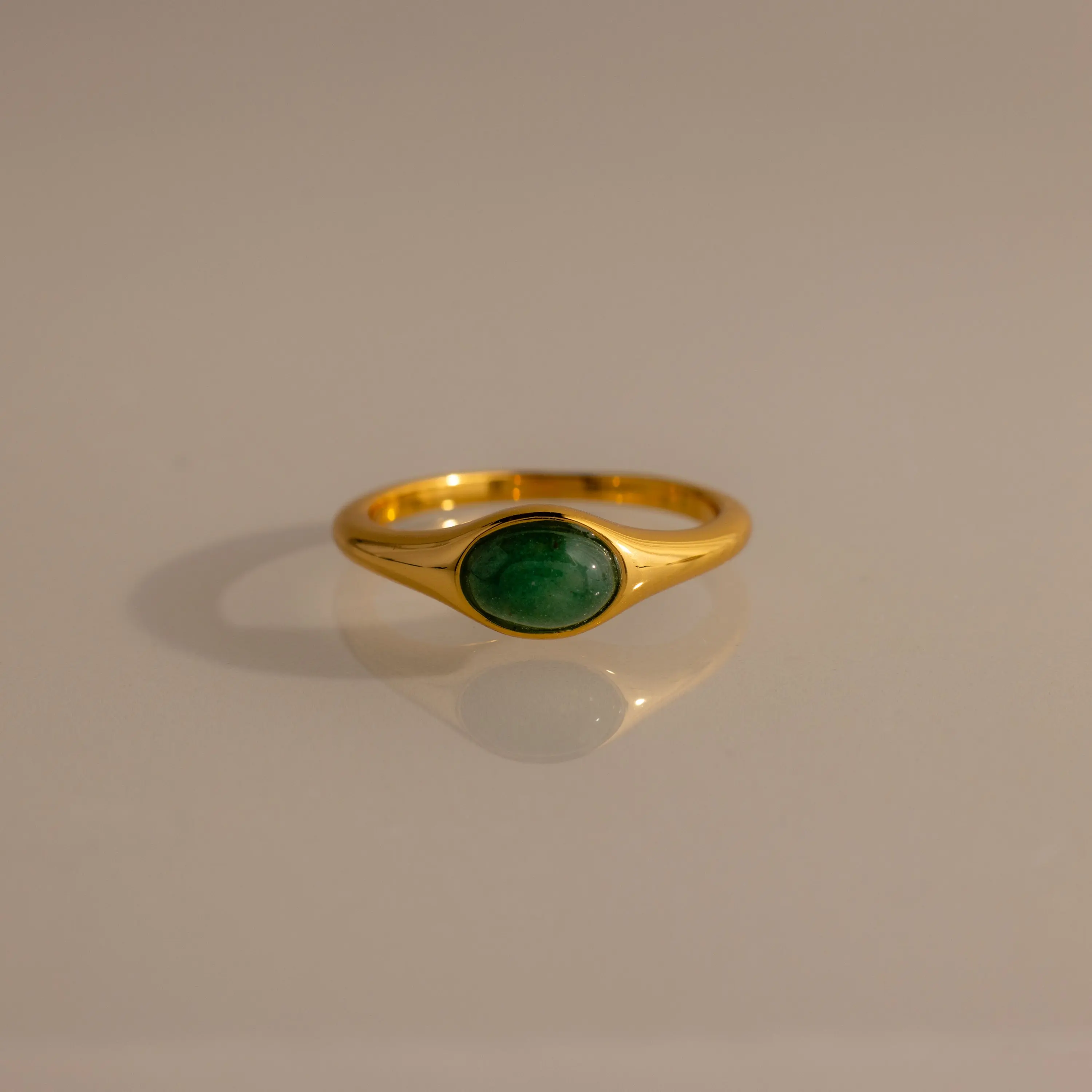 Oval Jade Signet Ring by Caitlyn Minimalist - Bohemian Green Natural Gemstone Ring in Gold - Best Friend Gift