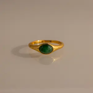 Oval Jade Signet Ring by Caitlyn Minimalist - Bohemian Green Natural Gemstone Ring in Gold - Best Friend Gift